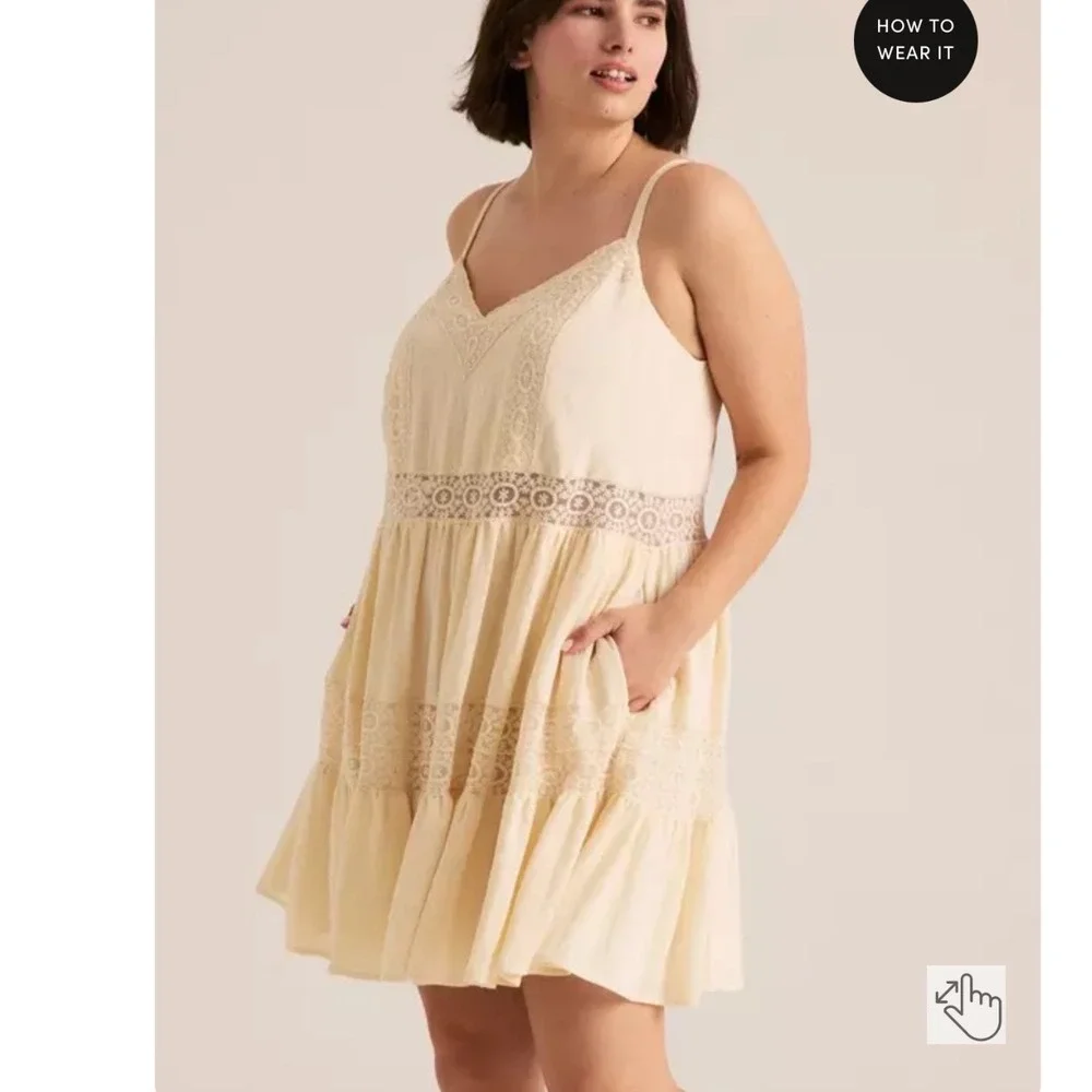 R1 Torrid Size 1 Ivory Lace Trim Cami Slip Dress Boho Layering Flowy Neutral - Picture 7 of 7